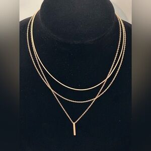 Women’s Gold Multilayer Necklace – Rope Choker + Bar Pendant | New Never Worn